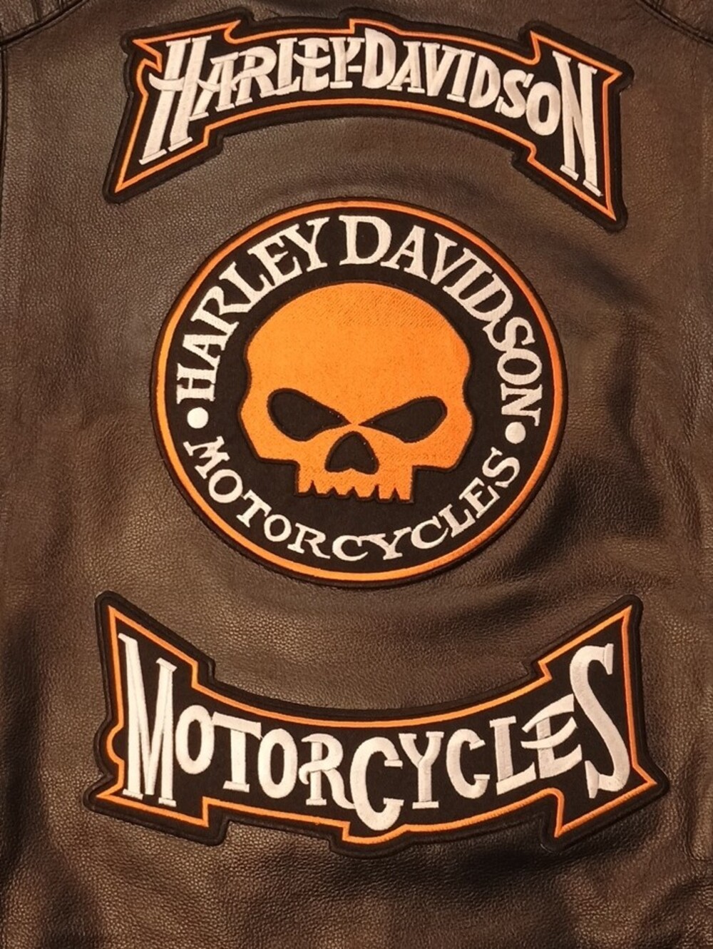 Custom Made Platinum Leather Harley-Davidson Black Vest with Orange Lining